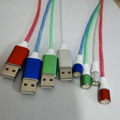 Data Transfer Magnetic 3 in 1 LED Flowing Light Charge Cable 