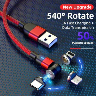 Magnetic 3 in 1 540° Rotation Data Transfer Charge Cable(Type-C, Micro USB, iProduct)
