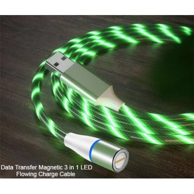 Data Transfer Magnetic 3 in 1 LED Flowing Light Charge Cable 